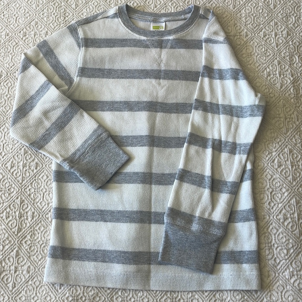 Thermal style striped long sleeve off white and grey boys shirt size 5-6